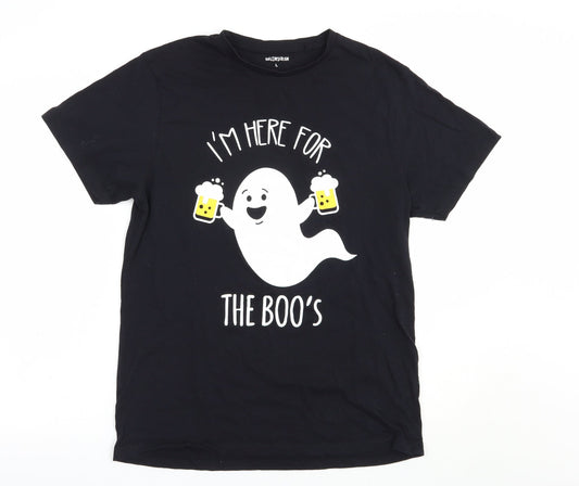 Hallow Scream Womens Black  Cotton Basic T-Shirt Size L Crew Neck - Ghost