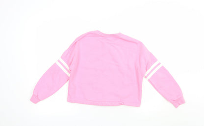 Preloved Marks and Spencer Girls Pink  Cotton Pullover Sweatshirt Size 9-10 Years  Pullover - Back