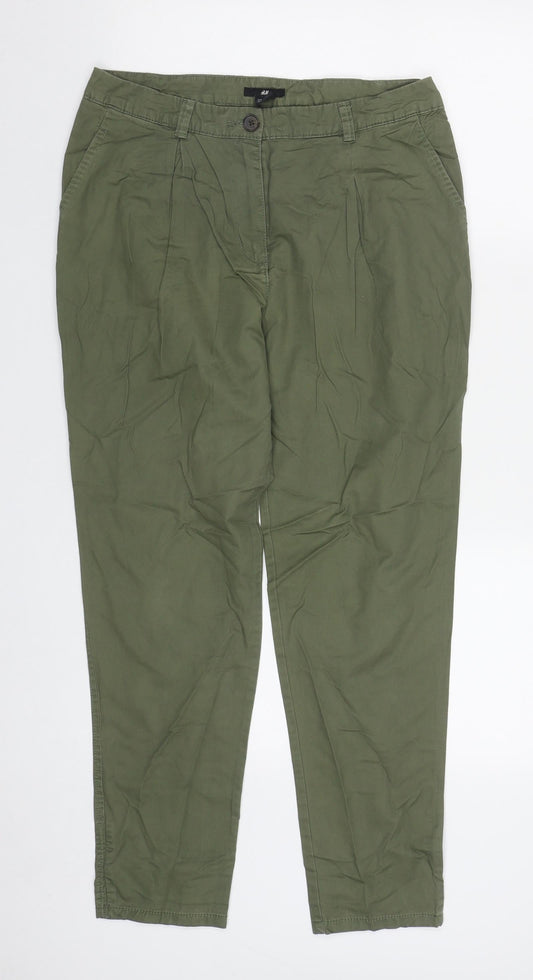 H&M Womens Green  Cotton Trousers  Size 8 L27 in Regular Zip