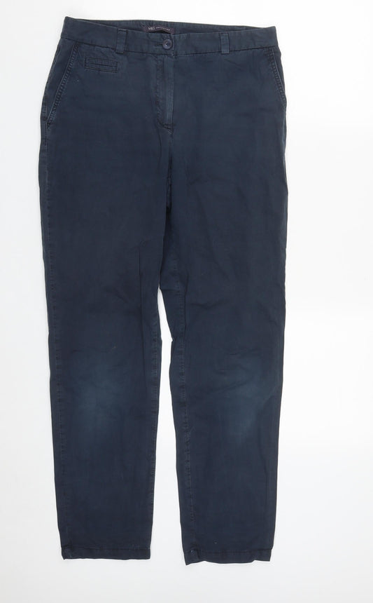 Marks and Spencer Womens Blue  Cotton Trousers  Size 10 L29 in Regular Zip