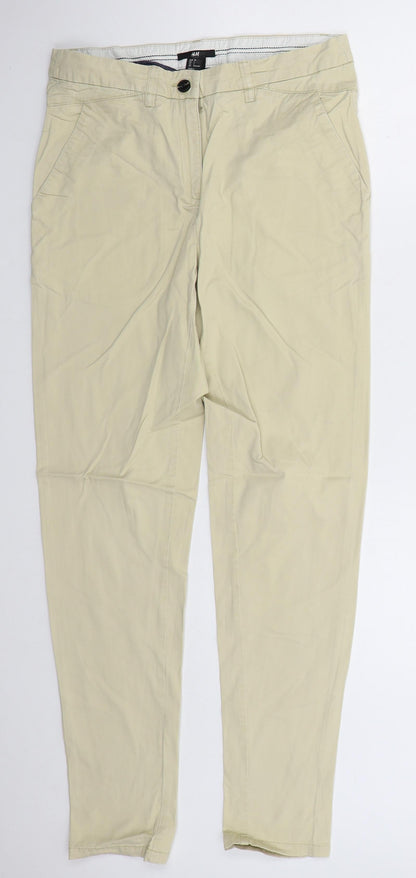 H&M Womens Beige  Cotton Tapered Jeans Size 8 L29 in Regular Button
