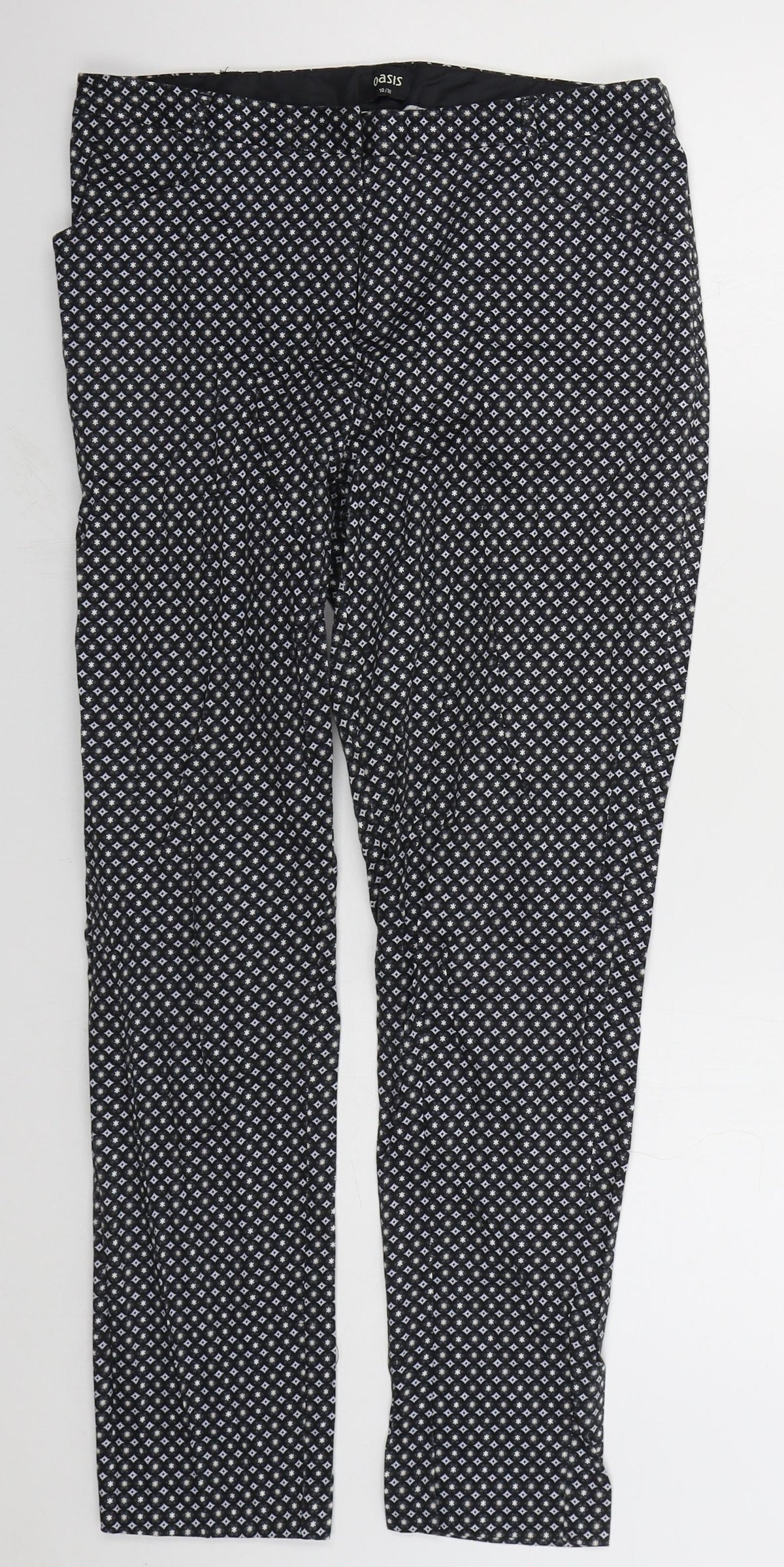 Oasis Womens Grey Geometric Cotton Trousers  Size 10 L26 in Regular Hook & Eye