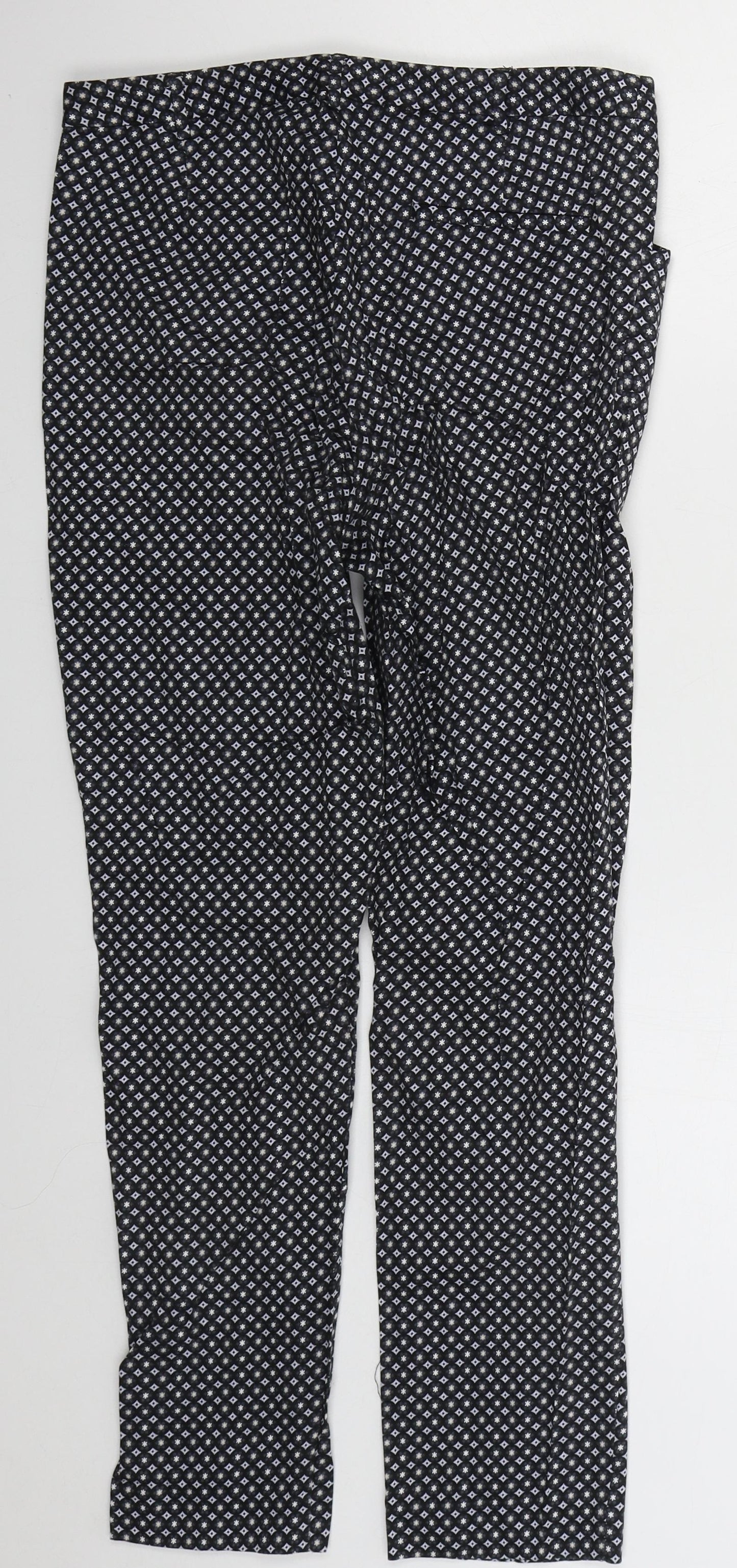 Oasis Womens Grey Geometric Cotton Trousers  Size 10 L26 in Regular Hook & Eye