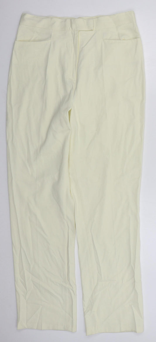 Charlotte Halton Womens Ivory  Viscose Trousers  Size 14 L30 in Regular Hook & Eye