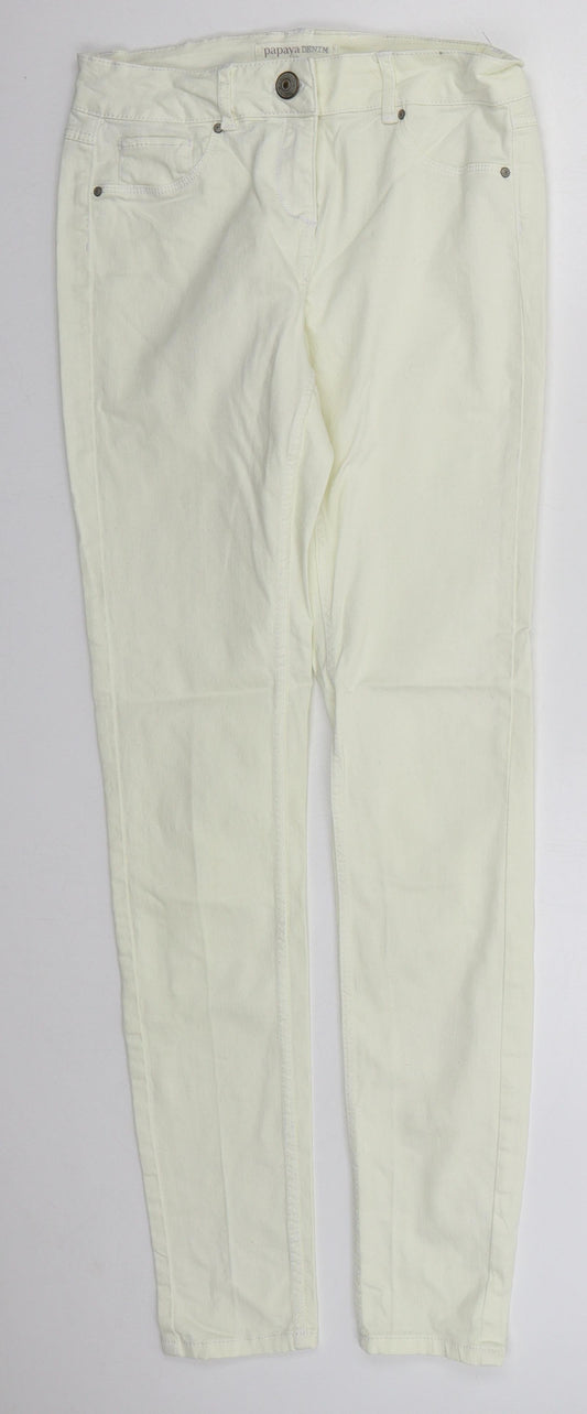 Papaya Womens Ivory  Cotton Skinny Jeans Size 10 L30 in Regular Button