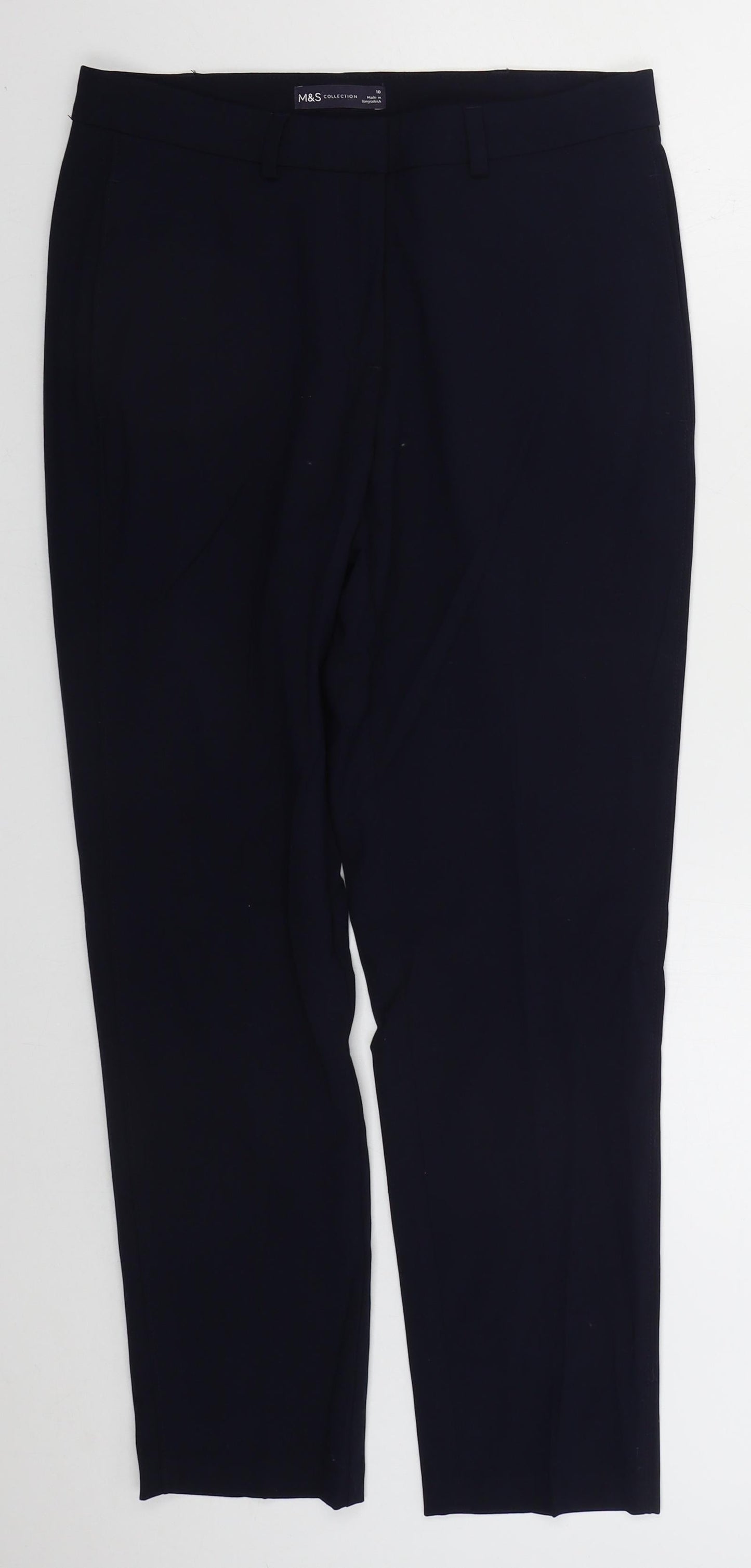 Marks and Spencer Womens Blue  Polyester Trousers  Size 10 L27 in Regular Hook & Eye