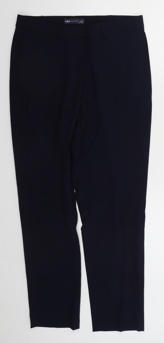 Marks and Spencer Womens Blue  Polyester Trousers  Size 10 L27 in Regular Hook & Eye