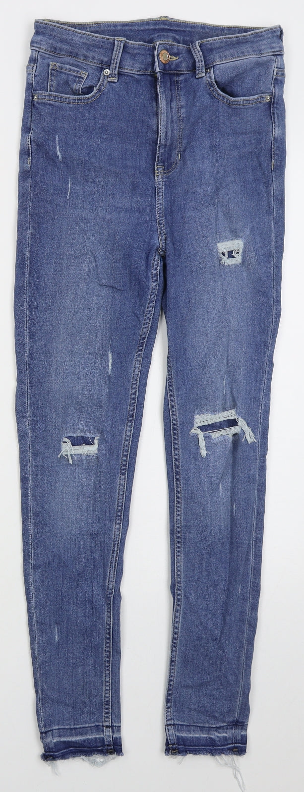 Marks and Spencer Womens Blue  Cotton Skinny Jeans Size 26 in L27 in Regular Button