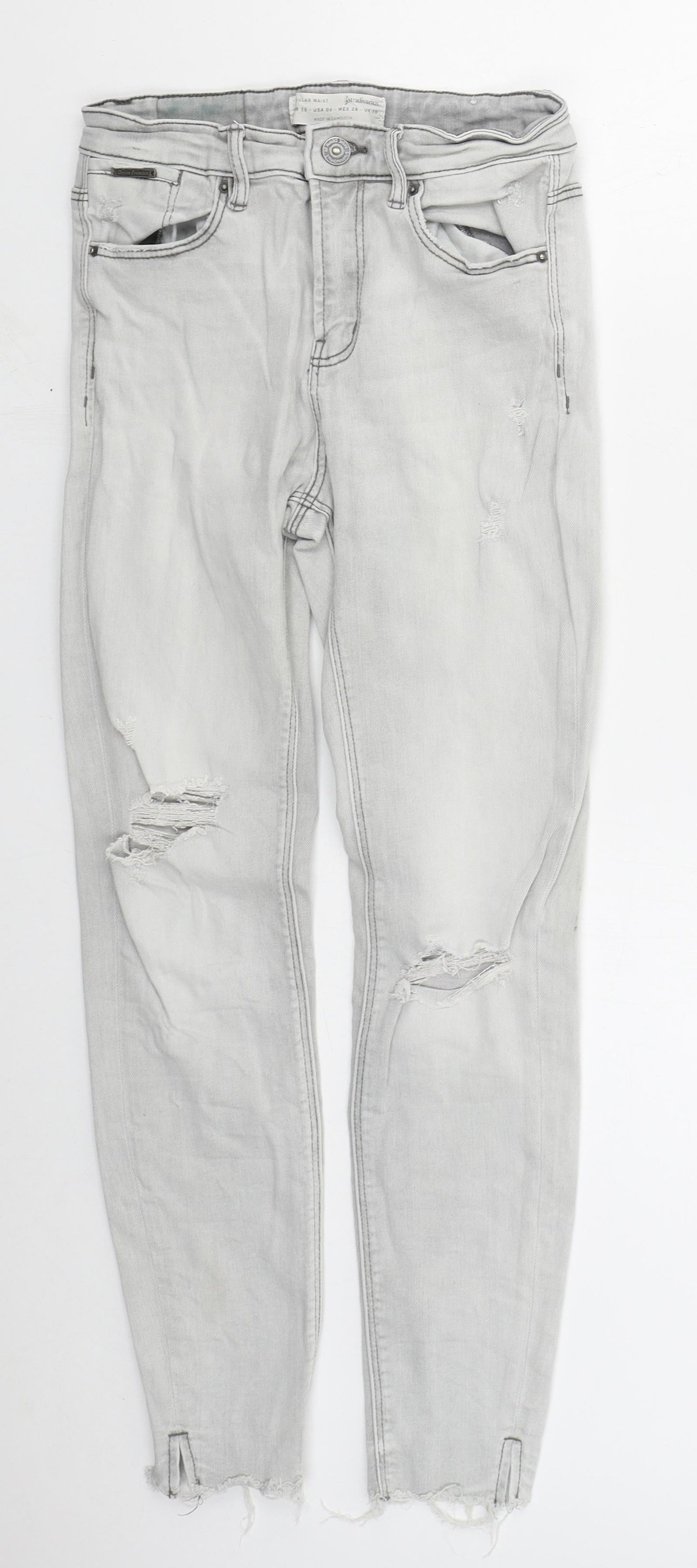 Stradivarius Womens Grey  Cotton Skinny Jeans Size 10 L27 in Regular Button