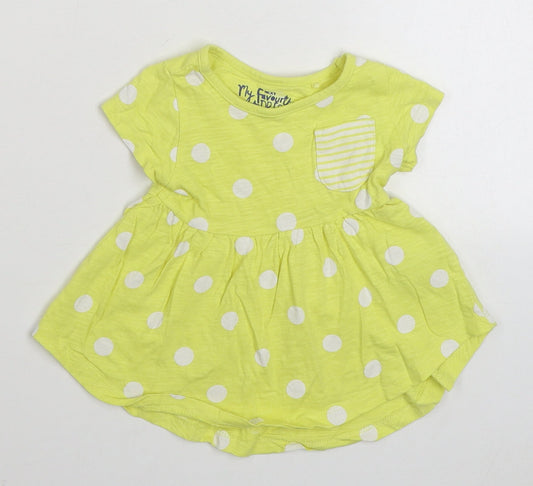 NEXT Girls Yellow Polka Dot 100% Cotton Skater Dress  Size 3-6 Months  Round Neck Pullover