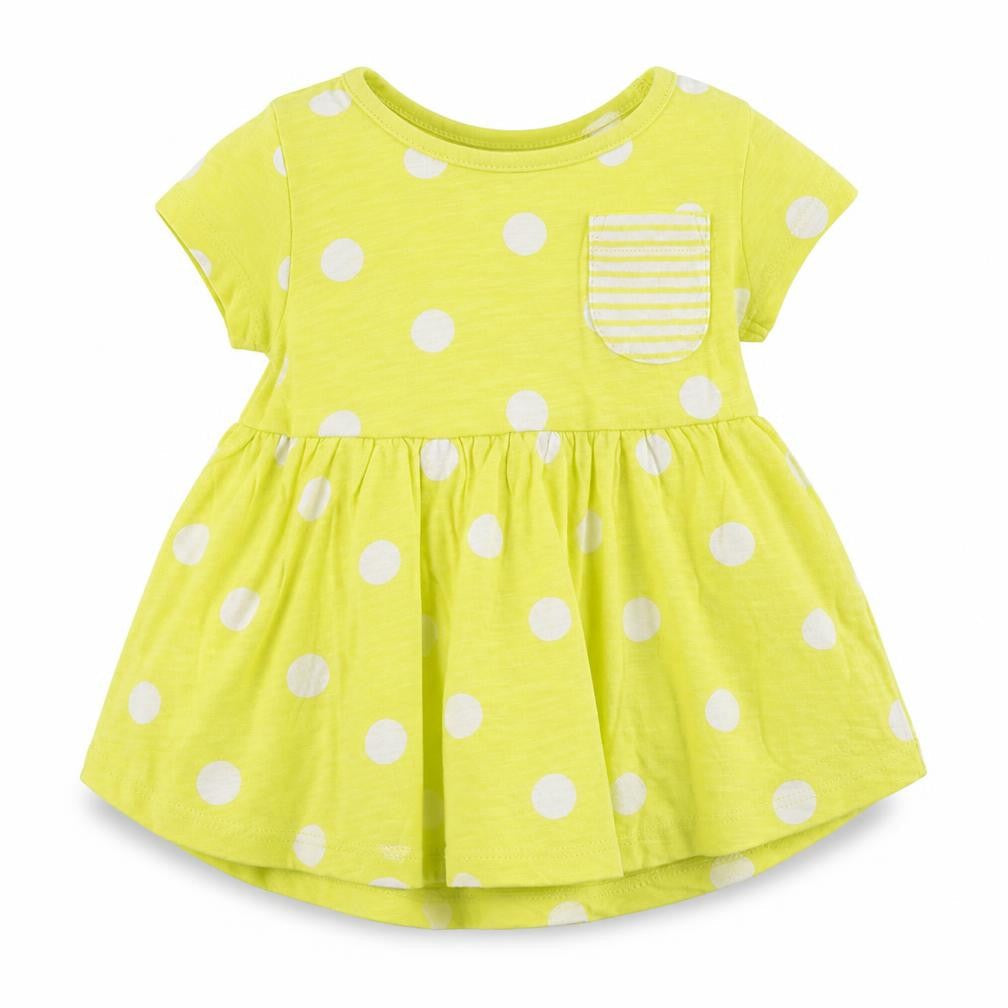 NEXT Girls Yellow Polka Dot 100% Cotton Skater Dress  Size 3-6 Months  Round Neck Pullover