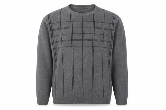Burton Menswear Mens Grey Round Neck Striped Acrylic Pullover Jumper Size L