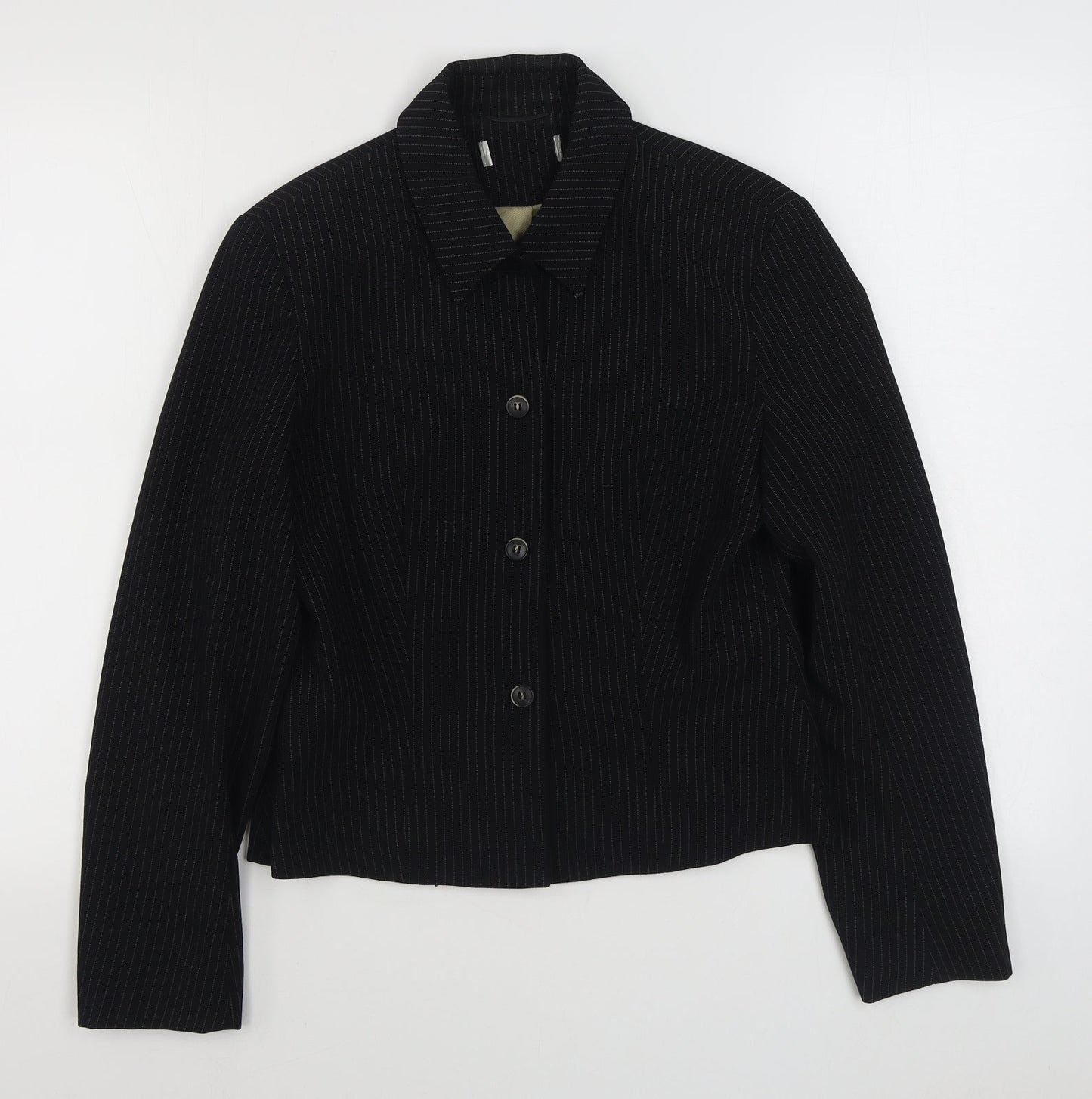 Wallis Womens Black Striped  Jacket Blazer Size 10  Button