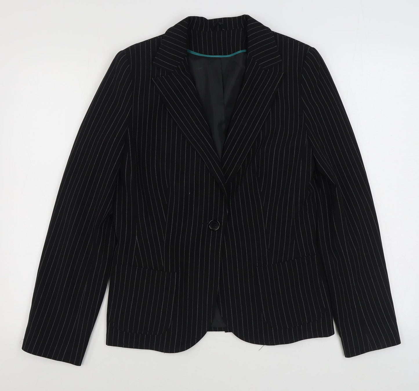 Dorothy Perkins Womens Black Striped  Jacket Blazer Size 12  Button