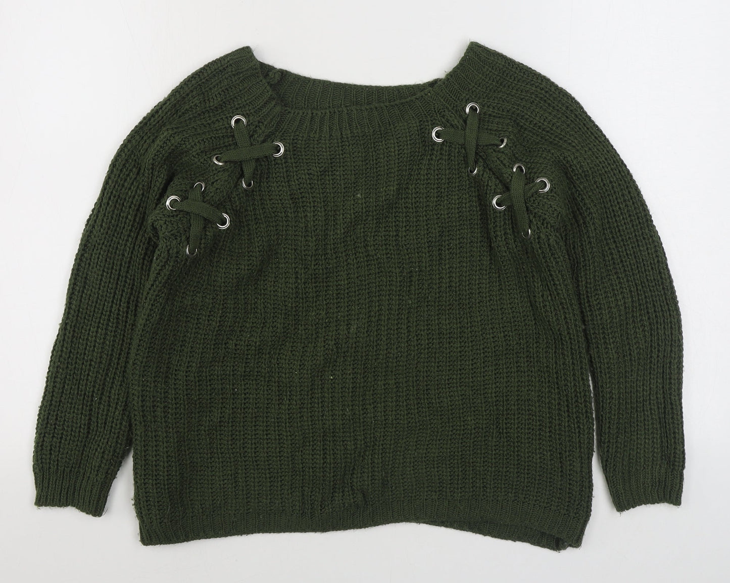 Preworn Womens Green Boat Neck  Acrylic Pullover Jumper Size M