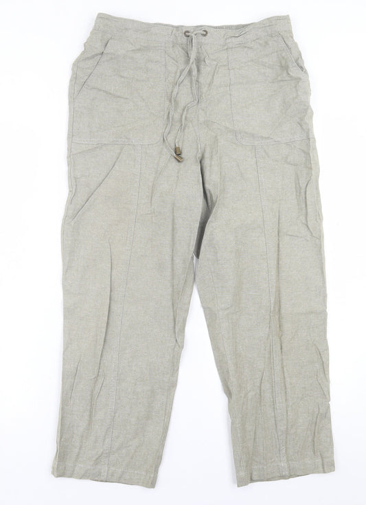 Isle Essentials  Womens Green  Cotton Trousers  Size 12 L24 in Regular Tie