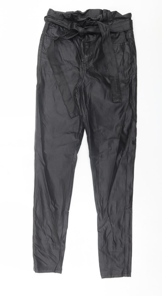 New Look Womens Black  Viscose Skinny Jeans Size 10 L29 in Regular Button - Leather Look