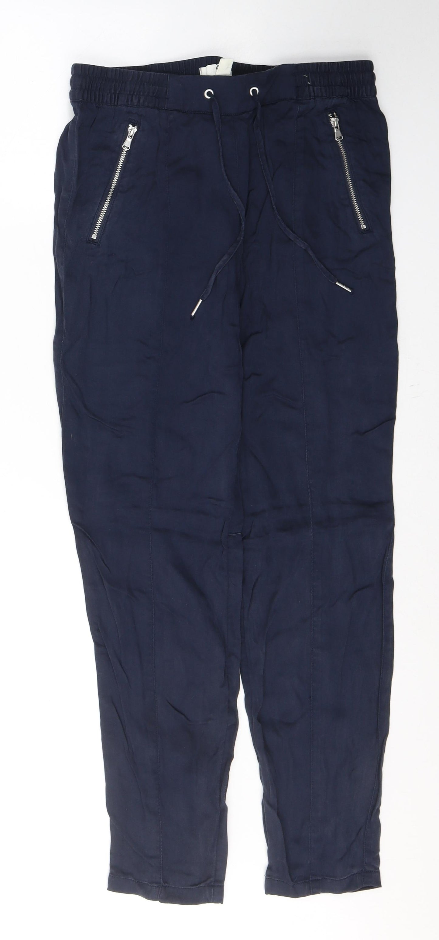H&M Womens Blue  Lyocell Trousers  Size 6 L27 in Regular Tie