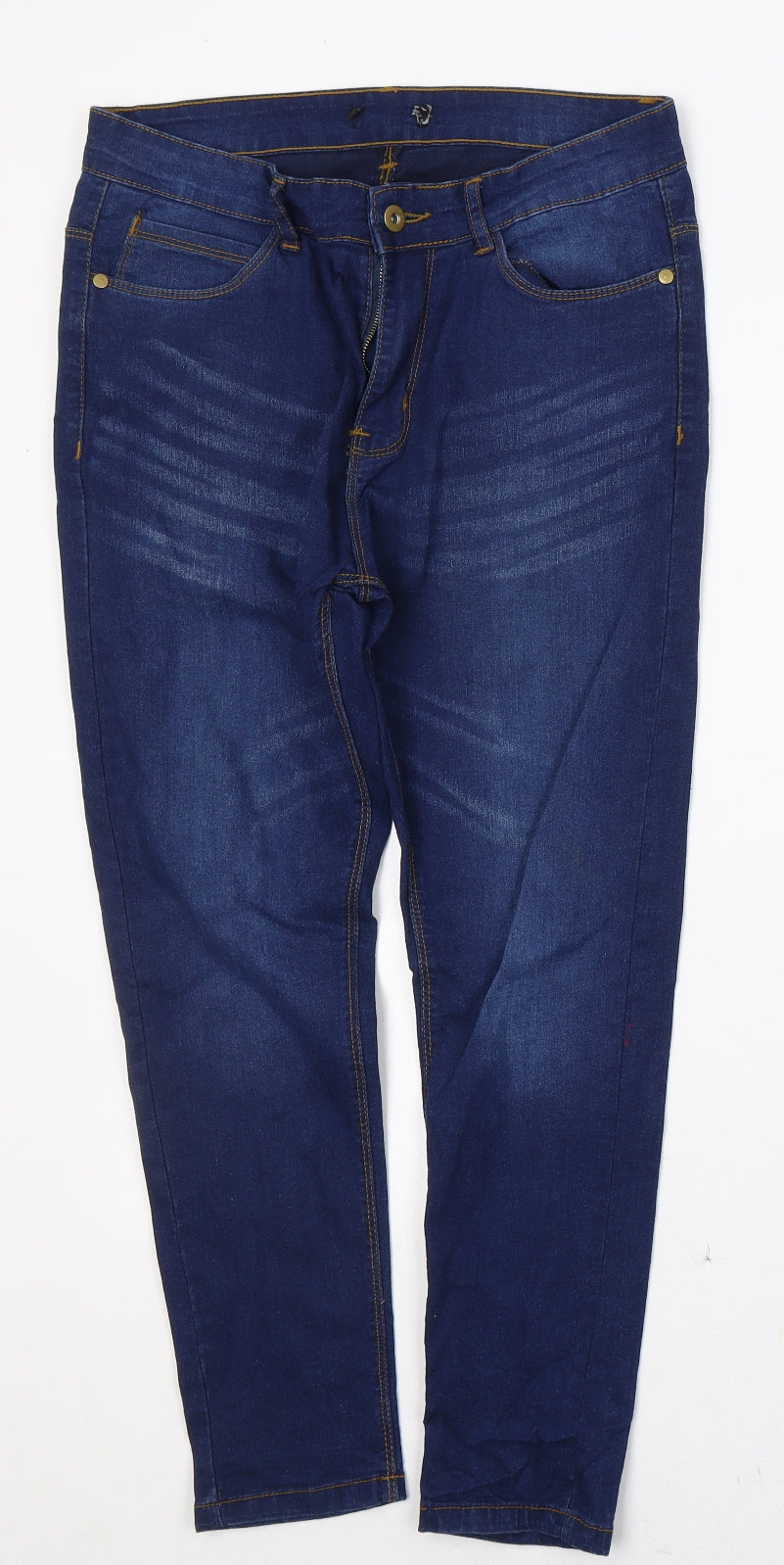 Preworn Womens Blue  Cotton Cropped Jeans Size 30 in L24 in Regular Button
