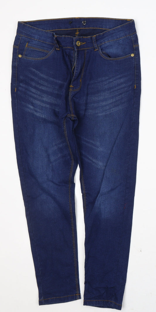 Preworn Womens Blue  Cotton Cropped Jeans Size 30 in L24 in Regular Button