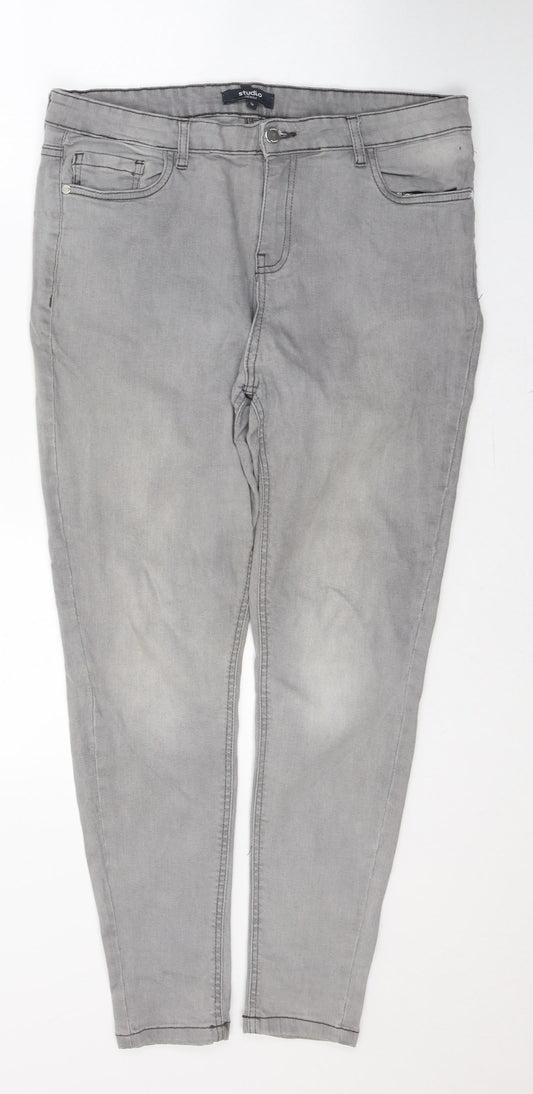 Studio Womens Grey  Cotton Skinny Jeans Size 10 L26 in Regular Button