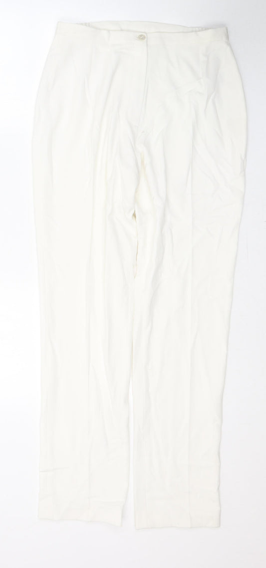Hudson & Onslow Womens White  Polyester Trousers  Size 12 L30 in Regular Button