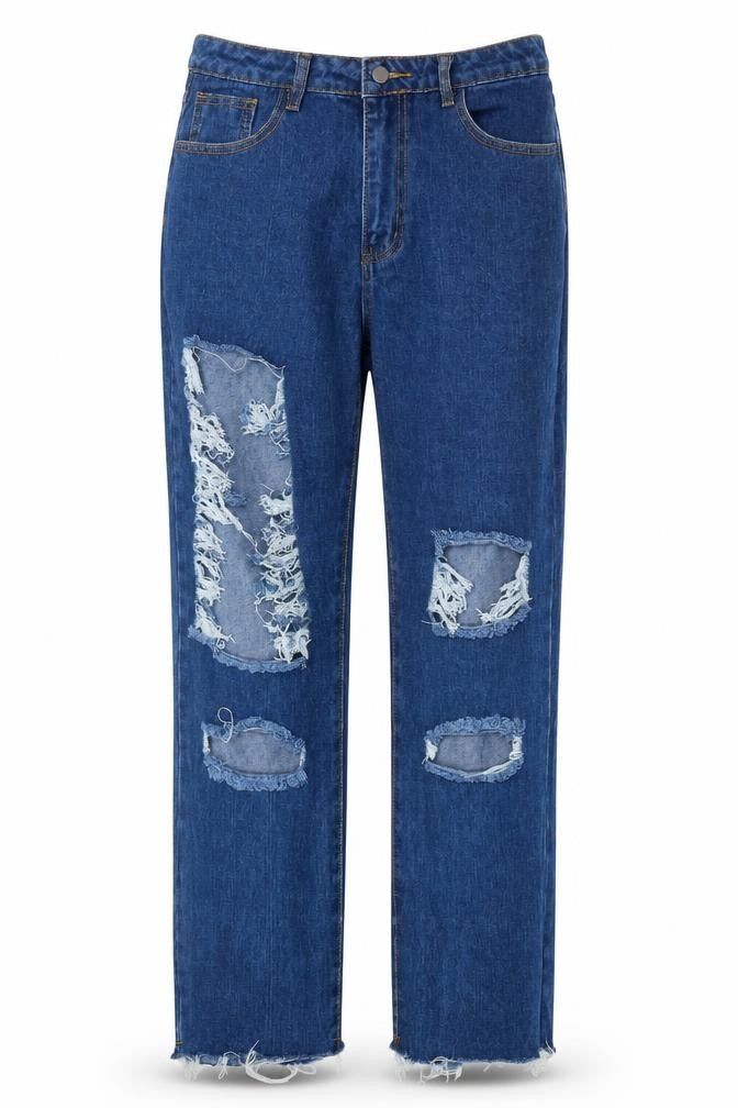 SheIn Womens Blue  Cotton Straight Jeans Size L L32 in Regular Button
