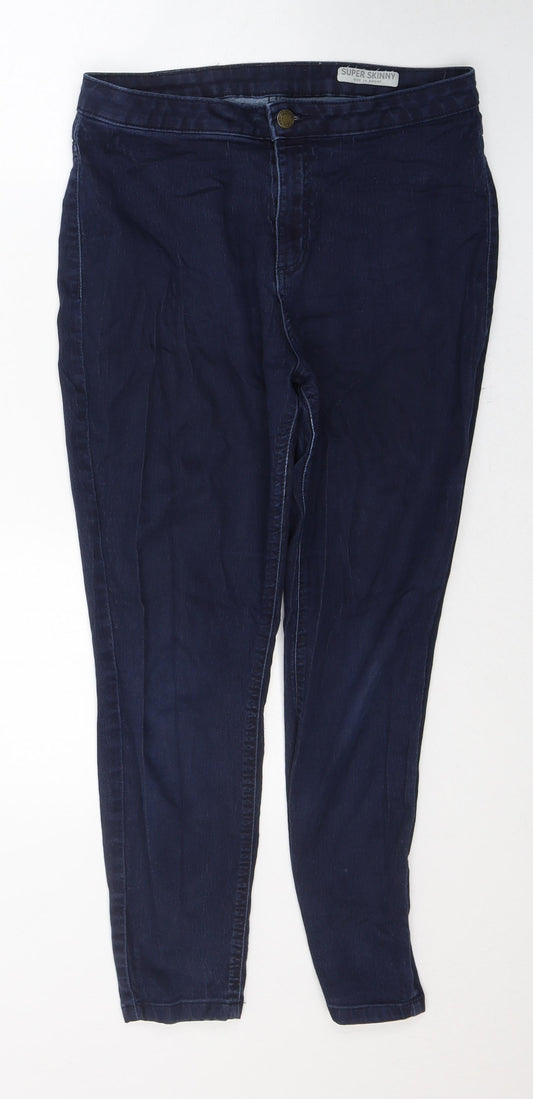 Marks and Spencer Womens Blue  Cotton Skinny Jeans Size 14 L24 in Regular Button