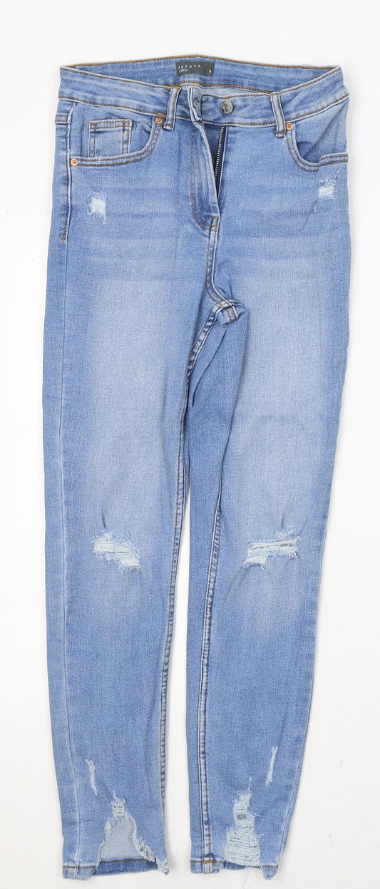 Papaya Womens Blue  Cotton Skinny Jeans Size 8 L26 in Regular Button