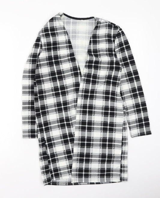 SheIn Girls Black V-Neck Plaid Viscose Cardigan Jumper Size 11-12 Years