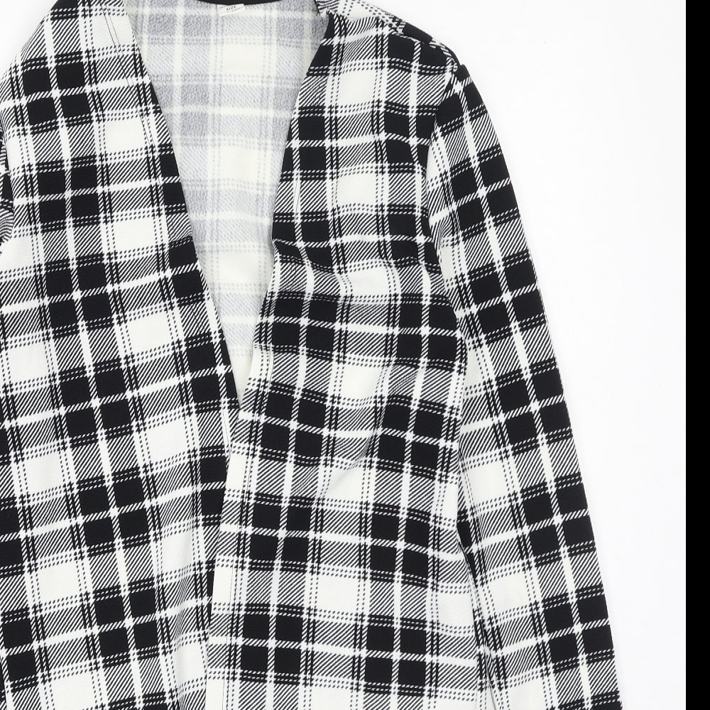 SheIn Girls Black V-Neck Plaid Viscose Cardigan Jumper Size 11-12 Years