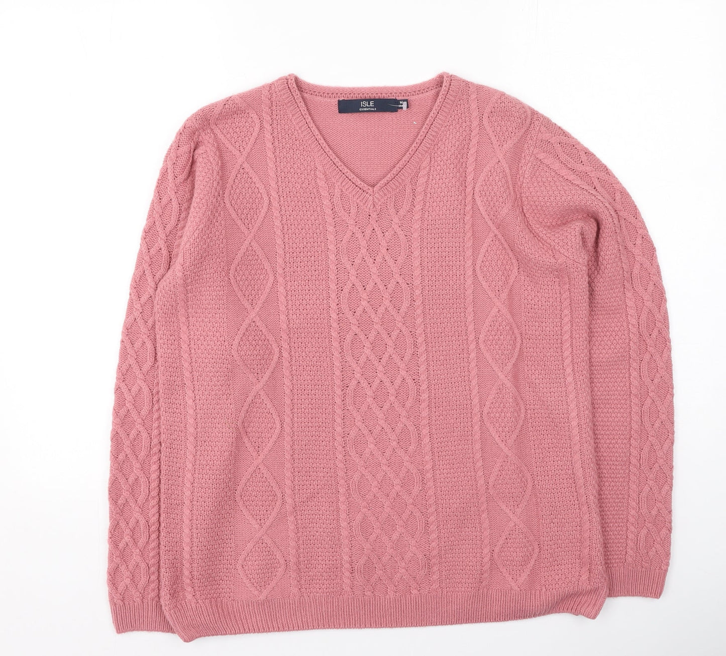 isle Womens Pink V-Neck  Acrylic Pullover Jumper Size M