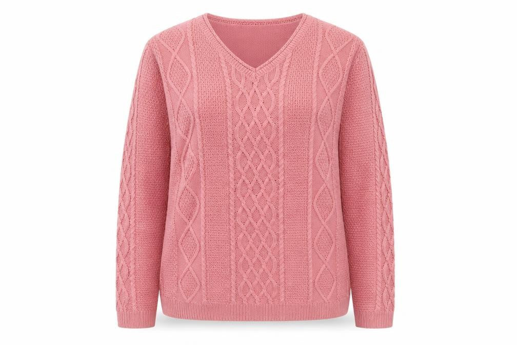 isle Womens Pink V-Neck  Acrylic Pullover Jumper Size M