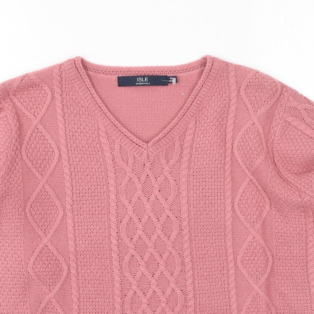 isle Womens Pink V-Neck  Acrylic Pullover Jumper Size M