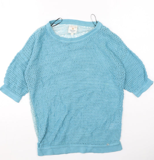 Again Womens Blue Round Neck  Cotton Pullover Jumper Size L