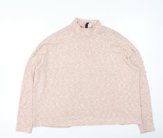 H&M Womens Pink Round Neck  Polyester Pullover Jumper Size M
