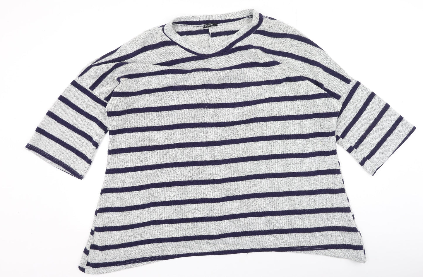 Roman Womens Grey Round Neck Striped Polyester Pullover Jumper Size L