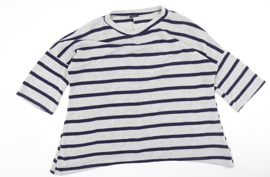 Roman Womens Grey Round Neck Striped Polyester Pullover Jumper Size L