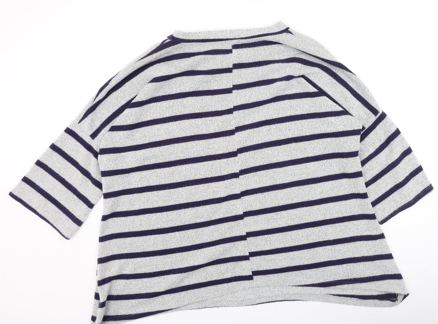 Roman Womens Grey Round Neck Striped Polyester Pullover Jumper Size L