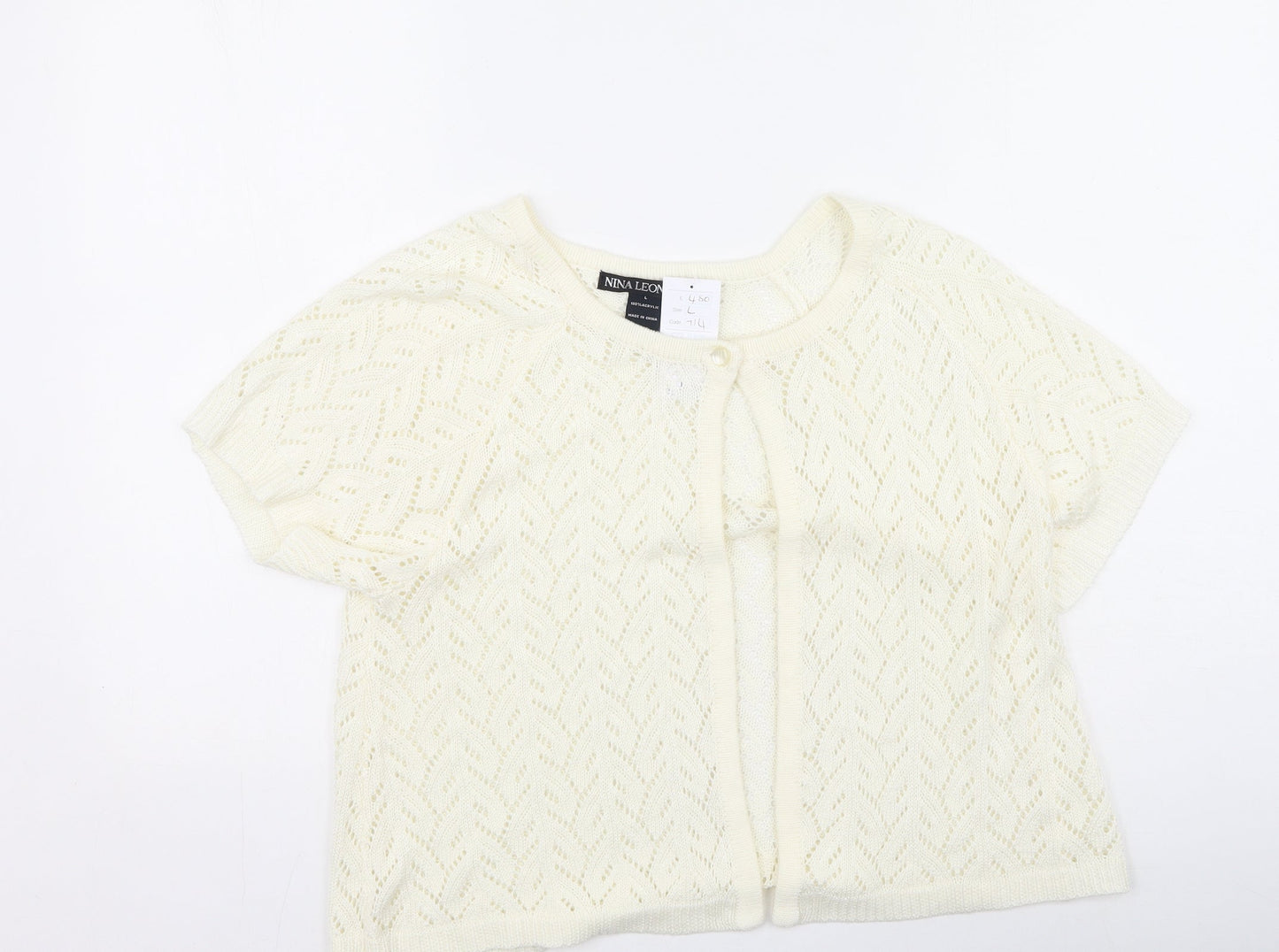Nina Leonard Womens Ivory Round Neck  Acrylic Cardigan Jumper Size L