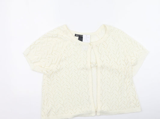 Nina Leonard Womens Ivory Round Neck  Acrylic Cardigan Jumper Size L