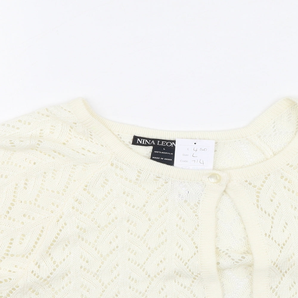 Nina Leonard Womens Ivory Round Neck  Acrylic Cardigan Jumper Size L