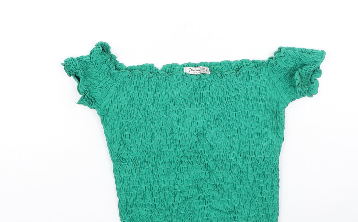 Stradivarius Womens Green  Polyester Basic T-Shirt Size M Off the Shoulder
