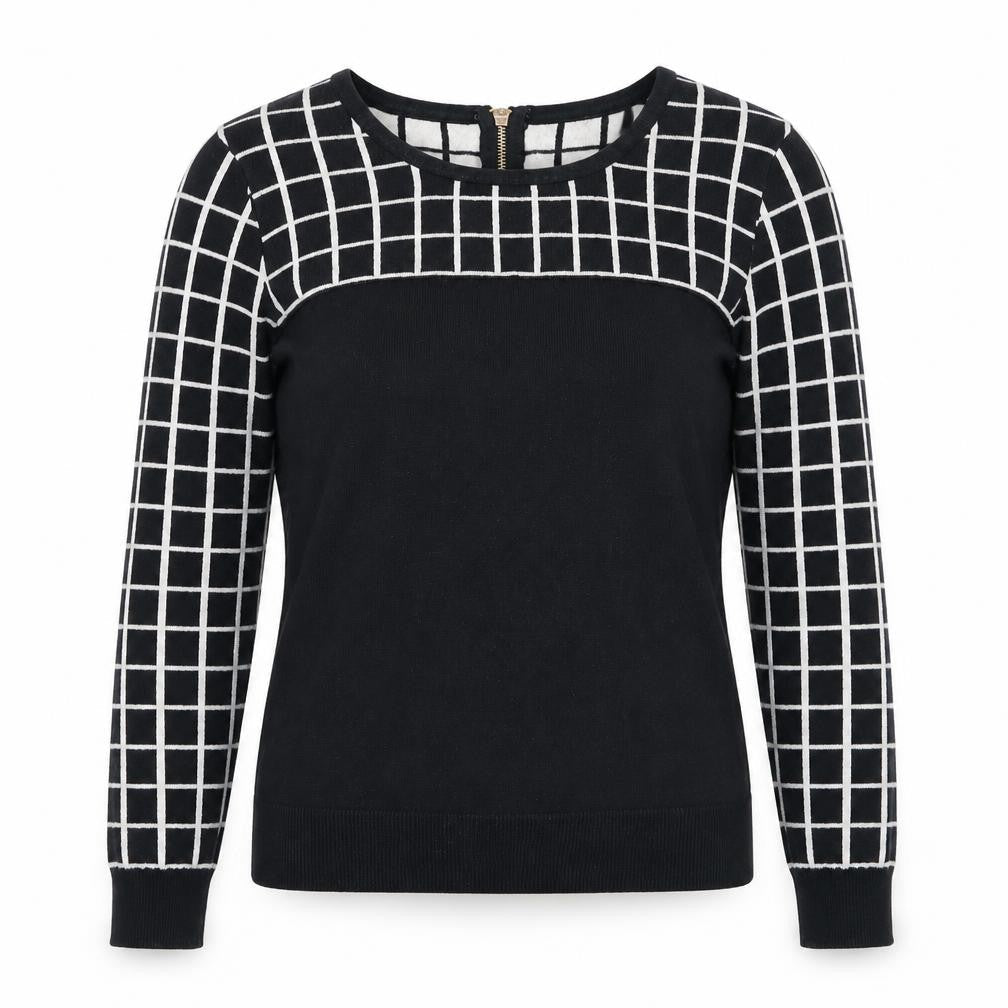 VERO MODA Womens Black Round Neck Check Cotton Pullover Jumper Size M