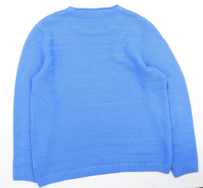 hle Womens Blue Round Neck  Acrylic Pullover Jumper Size M