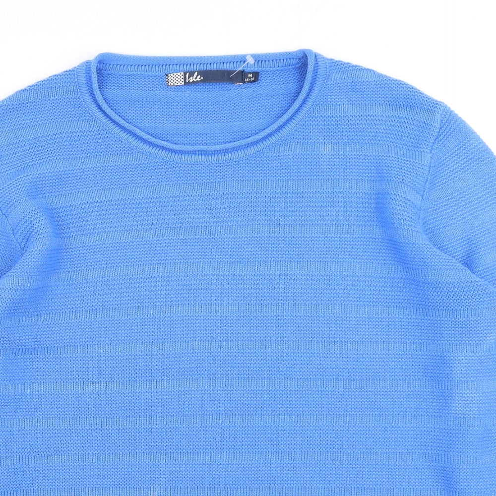 hle Womens Blue Round Neck  Acrylic Pullover Jumper Size M