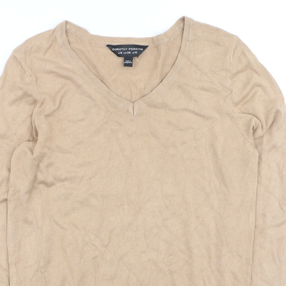 Dorothy Perkins Womens Brown V-Neck  Viscose Pullover Jumper Size 10