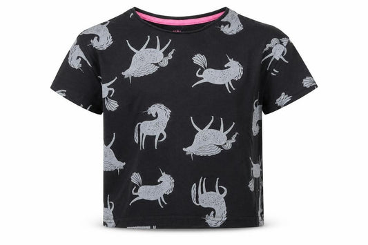 Matalan Girls Grey  100% Cotton Jersey T-Shirt Size 4 Years Round Neck Pullover - Unicorn