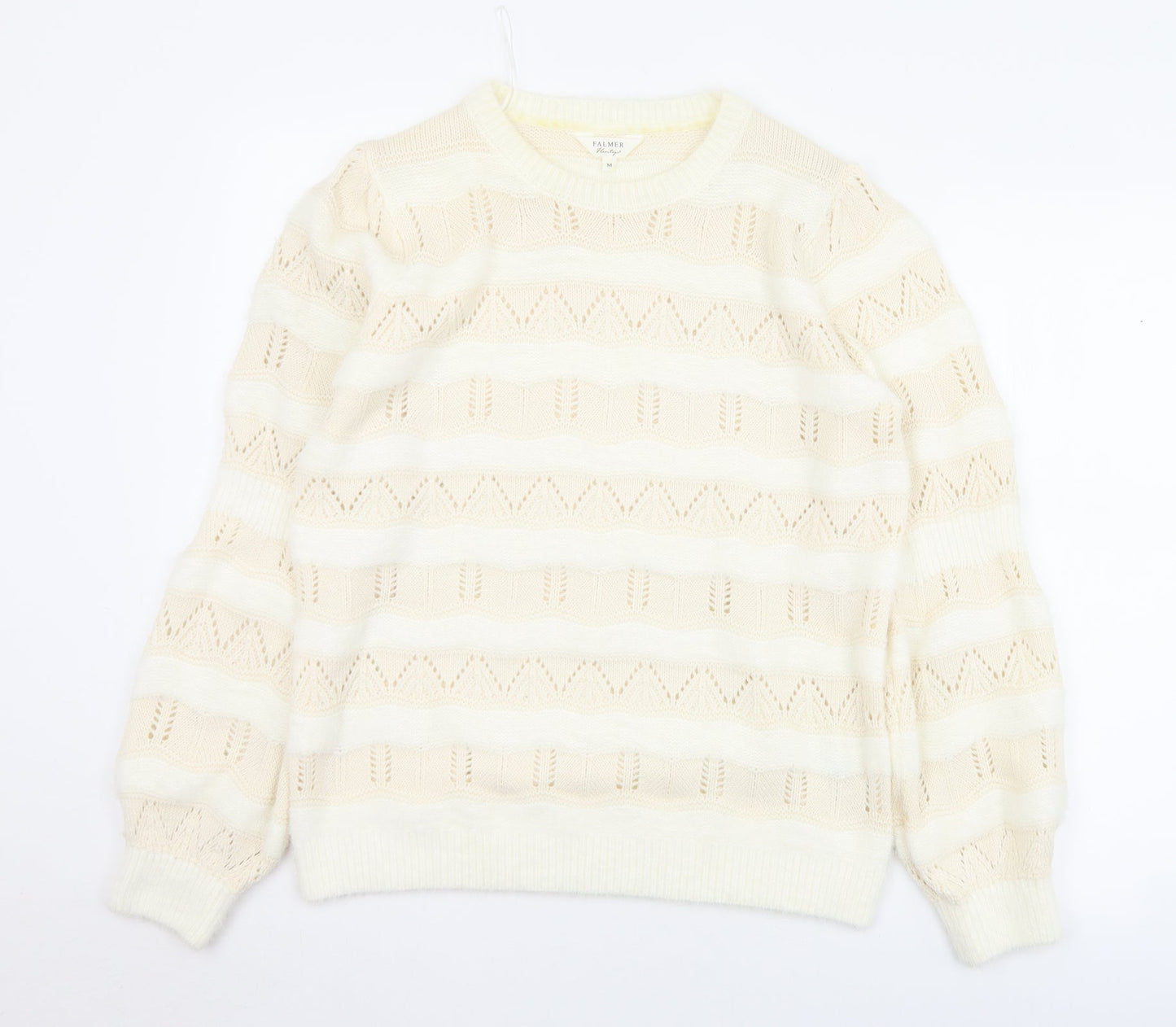 Matalan Womens White Crew Neck Striped Acrylic Pullover Jumper Size M