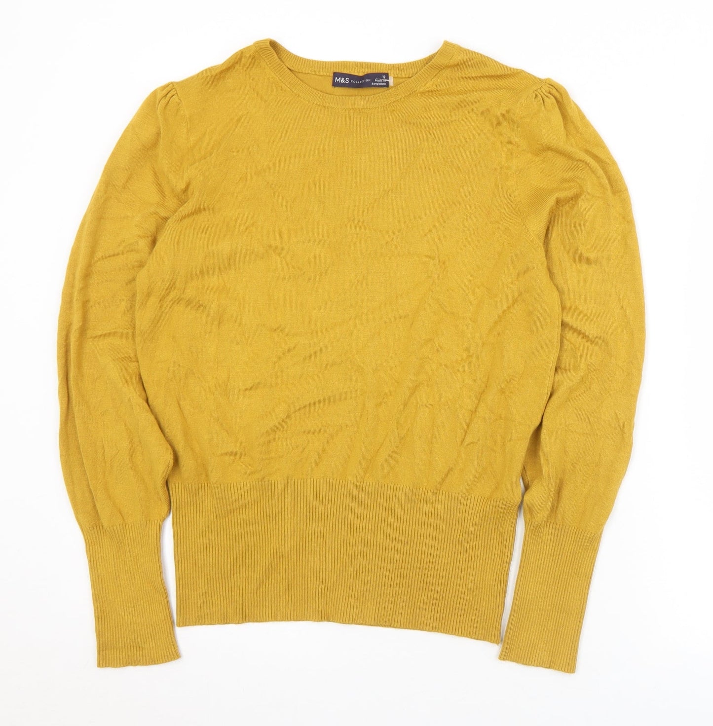 Marks and Spencer Womens Gold Round Neck  Viscose Pullover Jumper Size 12